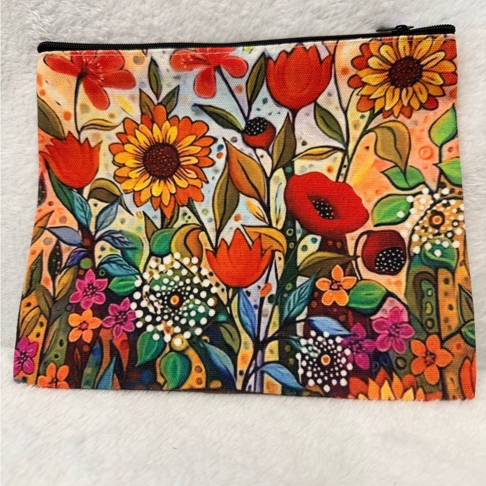 "Joy in the Morning" zippered pouch floral artwork by artist Peggy Davis.